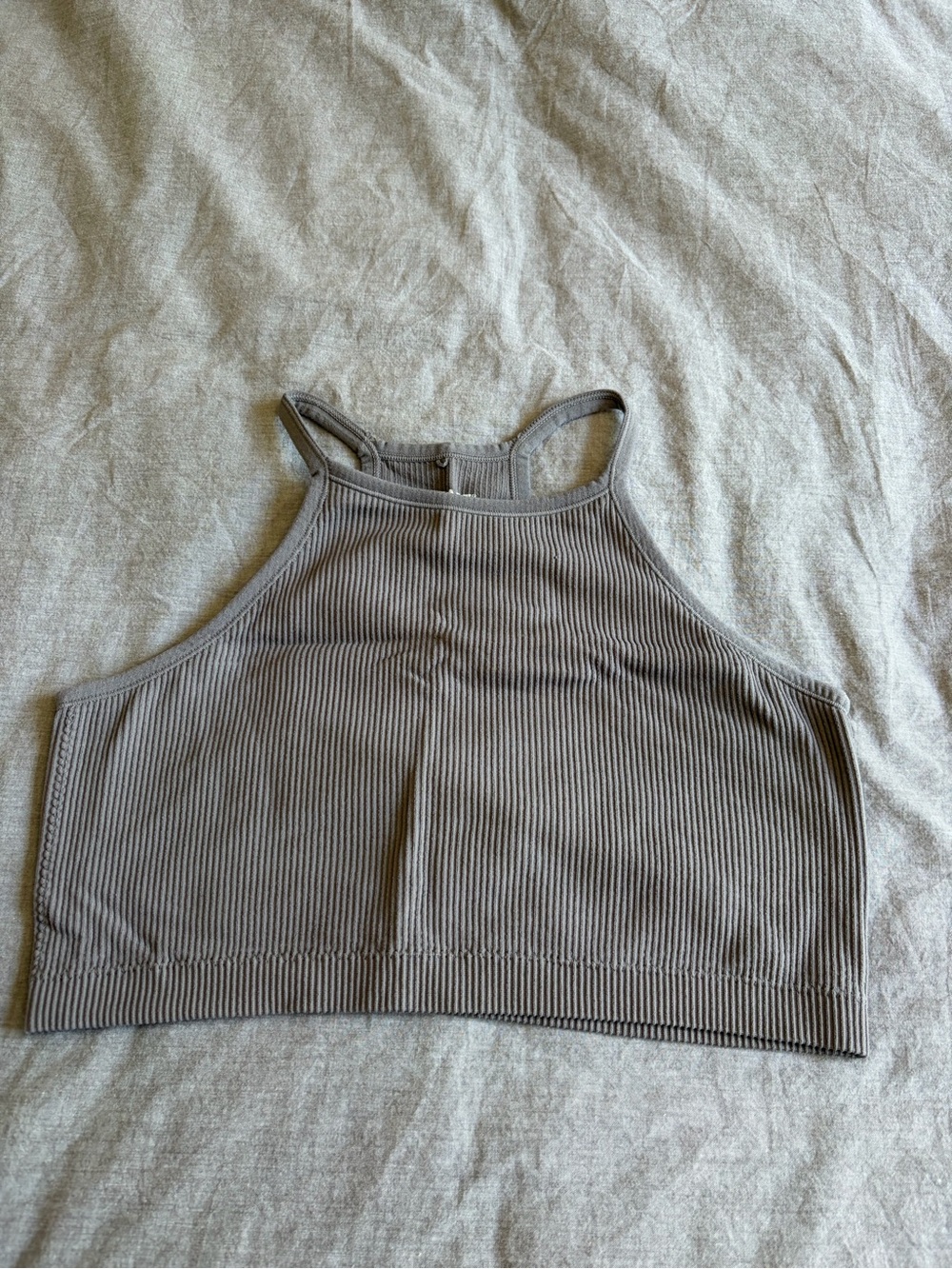 Garage Ribbed High-Neck Crop Top - Taupe Gray